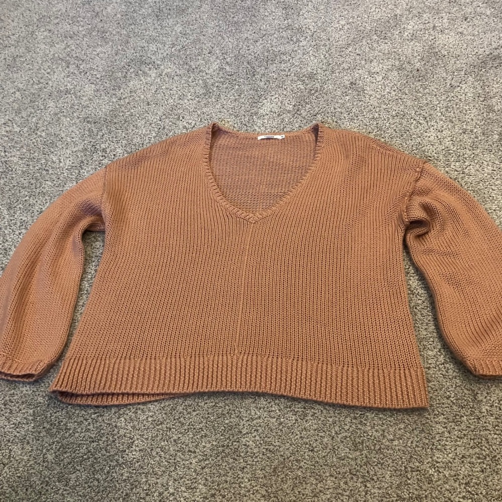 Tularosa Revolve XXS Clay Orange Shaker Knit Wool Blend V-Neck Relaxed Sweater